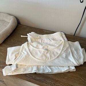 Cream Ribbed Tank Top Sleep Set